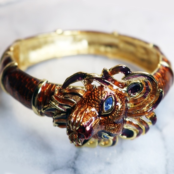 🏆 Rare! Vintage Kenneth Lane Lion's Head Bracelet - Picture 4 of 16